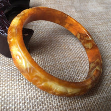 Load image into Gallery viewer, 10% OFF- 54/55/56mm Certified Natural Yellow Jadeite Emerald A*Jade HandCarved Ruyi Flower Bangle L019
