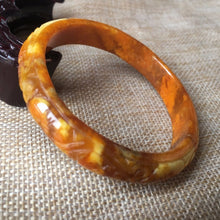 Load image into Gallery viewer, 10% OFF- 54/55/56mm Certified Natural Yellow Jadeite Emerald A*Jade HandCarved Ruyi Flower Bangle L019