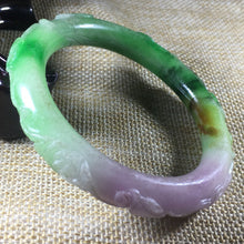 Load image into Gallery viewer, 10% OFF- 56/57/58 mm Certified Natural 3 Color Jadeite Emerald A*Jade HandCarved Ruyi Flower Bangle C049