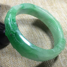Load image into Gallery viewer, 10% OFF- 56/57/58 mm Certified Natural Light Green Jadeite Emerald A*Jade HandCarved Ruyi Flower Bangle A11