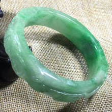 Load image into Gallery viewer, 10% OFF- 56/57/58 mm Certified Natural Light Green Jadeite Emerald A*Jade HandCarved Ruyi Flower Bangle A11