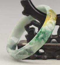 Load image into Gallery viewer, 10% OFF- 61/62/63 mm Certified Natural 3 Color Jadeite Emerald A*Jade HandCarved Ruyi Flower Bangle A1940