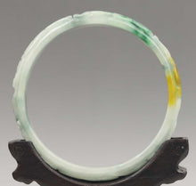 Load image into Gallery viewer, 10% OFF- 61/62/63 mm Certified Natural 3 Color Jadeite Emerald A*Jade HandCarved Ruyi Flower Bangle A1940