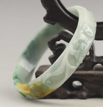 Load image into Gallery viewer, 10% OFF- 61/62/63 mm Certified Natural 3 Color Jadeite Emerald A*Jade HandCarved Ruyi Flower Bangle A1940