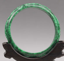 Load image into Gallery viewer, 10% OFF- 53/54/55mm Certified Natural Emerald A*Jade Handcarved Ruyi Flower Bangle A1940