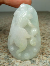 Load image into Gallery viewer, 10% OFF- Certified Natural Jadeite Emerald A*Jade HandCarved Gold Fish Pendant W0033