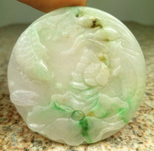Load image into Gallery viewer, 10% OFF- Certified Natural Jadeite Emerald A*Jade HandCarved Fish Lotus Pendant W128