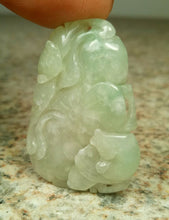 Load image into Gallery viewer, 10% OFF- Certified Natural Icy Jadeite Emerald A*Jade HandCarved Bat Fish Lotus Pendant W326
