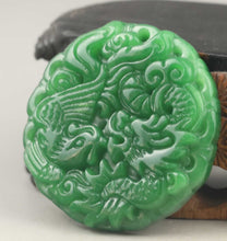 Load image into Gallery viewer, 10% OFF- Certified Natural Jadeite Emerald A*Jade HandCarved Dragon-Phoenix Pendant NO.E804