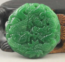 Load image into Gallery viewer, 10% OFF- Certified Natural Jadeite Emerald A*Jade HandCarved Dragon-Phoenix Pendant NO.E804