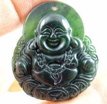 Load image into Gallery viewer, 10% OFF- Certified Natural Black-Green Emerald A*Jade HandCarved Buddha Pendant N1125
