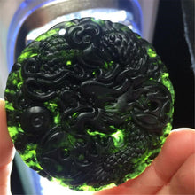 Load image into Gallery viewer, 10% OFF- Certified Natural Black Green Emerald A*Jade HandCarved Dragon Pendant A90