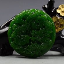 Load image into Gallery viewer, 10% OFF- Certified Natural Green Emerald A*Jade HandCarved Dragon-Phoenix Pendant A89