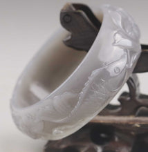 Load image into Gallery viewer, 10% OFF- 56/57/58mm Certified China Natural White Gray Hetian Emerald A*Jade HandCaved Flower Fish Yuanyang Bangle NO.E692
