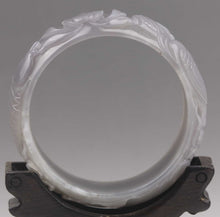 Load image into Gallery viewer, 10% OFF- 56/57/58mm Certified China Natural White Gray Hetian Emerald A*Jade HandCaved Flower Fish Yuanyang Bangle NO.E692