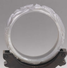 Load image into Gallery viewer, 10% OFF- 56/57/58mm Certified China Natural White Gray Hetian Emerald A*Jade HandCaved Flower Fish Yuanyang Bangle NO.E692