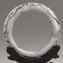 Load image into Gallery viewer, 10% OFF- 56/57/58mm Certified China Natural Jadeite Emerald A*Jade HandCaved Double Dragons Flower Bangle NO.E694