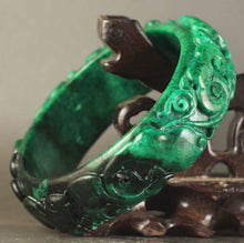 Load image into Gallery viewer, 10% OFF- 61/62/63mm Certified China Natural Green Jadeite Emerald A*Jade HandCaved Double Dragons Ruyi Flower Bangle NO.A340