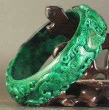 Load image into Gallery viewer, 10% OFF- 61/62/63mm Certified China Natural Green Jadeite Emerald A*Jade HandCaved Double Dragons Ruyi Flower Bangle NO.A340
