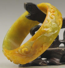 Load image into Gallery viewer, 10% OFF- 59/60/61mm Certified Chinese Natural Yellow Jadeite Emerald A*Jade HandCaved Flower Dragon-Phoenix Bangle A1940
