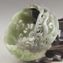 Load image into Gallery viewer, 10% OFF- 60/61/62mm Certified Chinese Natural Light Green Hetian Emerald A*Jade HandCaved Flower Hollowed Out Bangle A1940