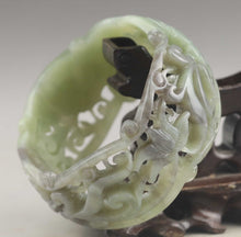 Load image into Gallery viewer, 10% OFF- 60/61/62mm Certified Chinese Natural Light Green Hetian Emerald A*Jade HandCaved Flower Hollowed Out Bangle A1940