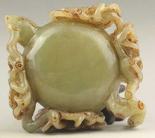 Load image into Gallery viewer, 4.4inch Chinese Antique Genuine Natural White Jade HandCarved Flower Tree Tea Pot Statue