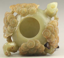 Load image into Gallery viewer, 4.4inch Chinese Antique Genuine Natural White Jade HandCarved Flower Tree Tea Pot Statue