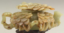 Load image into Gallery viewer, 4.4inch Chinese Antique Genuine Natural White Jade HandCarved Flower Tree Tea Pot Statue