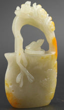 Load image into Gallery viewer, 4.5inch Chinese Antique Genuine Natural White Jade HandCarved Bird Flower Wine Pot Statue
