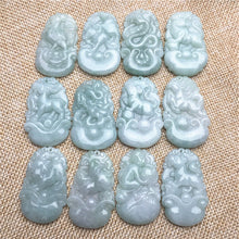 Load image into Gallery viewer, 10% OFF- Certified Natural Burma Jadeite Emerald A*Jade Handcarved 12 Chinese Zodiac Pendant with free necklace rope in gift box
