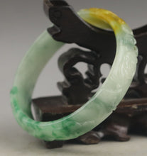 Load image into Gallery viewer, 10% OFF- 57/58/59mm Certified Natural 3 Color Jadeite Emerald A*Jade HandCarved Ruyi Flower Bangle NO.F205
