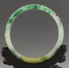 Load image into Gallery viewer, 10% OFF- 57/58/59mm Certified Natural 3 Color Jadeite Emerald A*Jade HandCarved Ruyi Flower Bangle NO.F205