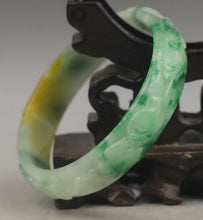Load image into Gallery viewer, 10% OFF- 57/58/59mm Certified Natural 3 Color Jadeite Emerald A*Jade HandCarved Ruyi Flower Bangle NO.F205