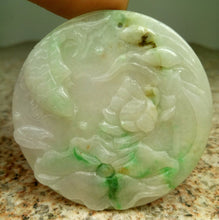 Load image into Gallery viewer, 10% OFF- Certified Natural Jadeite Emerald A*Jade HandCarved Fish Lotus Pendant W128