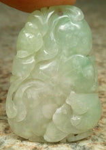 Load image into Gallery viewer, 10% OFF- Certified Natural Icy Jadeite Emerald A*Jade HandCarved Bat Fish Lotus Pendant W326