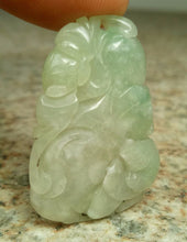 Load image into Gallery viewer, 10% OFF- Certified Natural Icy Jadeite Emerald A*Jade HandCarved Bat Fish Lotus Pendant W326