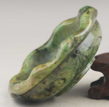 Load image into Gallery viewer, 2.9in/73.66 D-Chinese Genuine Natural Green Jade HandCarved Flower Bowl Statue