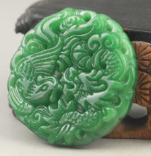Load image into Gallery viewer, 10% OFF- Certified Natural Jadeite Emerald A*Jade HandCarved Dragon-Phoenix Pendant NO.E804