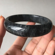 Load image into Gallery viewer, 10% OFF- 58/59/60mm Certified Natural Black Fluttering flower Emerald A*Jade HandCarved Bangle A1940