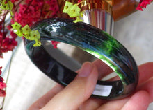 Load image into Gallery viewer, 10% OFF- 60/61/62mm Certified Natural Black-Green Emerald A*Jade Carved Bangle