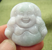 Load image into Gallery viewer, 10% OFF- Certified Natural Lavender Jadeite Emerald A*Jade HandCarved Happy Buddha God Pendant 2456