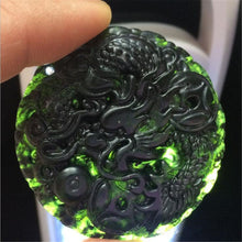 Load image into Gallery viewer, 10% OFF- Certified Natural Black Green Emerald A*Jade HandCarved Dragon Pendant A90