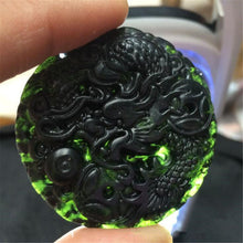 Load image into Gallery viewer, 10% OFF- Certified Natural Black Green Emerald A*Jade HandCarved Dragon Pendant A90