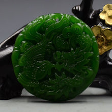 Load image into Gallery viewer, 10% OFF- Certified Natural Green Emerald A*Jade HandCarved Dragon-Phoenix Pendant A89