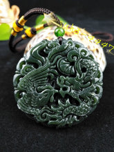 Load image into Gallery viewer, 10% OFF- Certified Natural Green Emerald A*Jade HandCarved Dragon-Phoenix Pendant A89