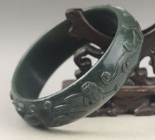 Load image into Gallery viewer, 10% OFF- 77/78/79mm Certified China Natural Green Hetian Emerald A*Jade HandCaved Double Dragons Bangle BIG NO.F508