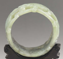 Load image into Gallery viewer, 10% OFF- 60/61/62mm Certified Chinese Natural Light Green Hetian Emerald A*Jade HandCaved Flower Hollowed Out Bangle A1940