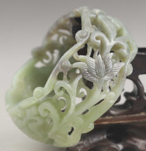 Load image into Gallery viewer, 10% OFF- 60/61/62mm Certified Chinese Natural Light Green Hetian Emerald A*Jade HandCaved Flower Hollowed Out Bangle A1940