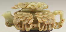 Load image into Gallery viewer, 4.4inch Chinese Antique Genuine Natural White Jade HandCarved Flower Tree Tea Pot Statue